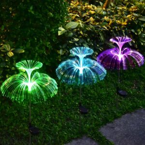 Solar double fiber optic jellyfish lamp, Solar Garden Lights, Outdoor Decorations, best for Patio Decor, Big Bulb, Unique Gifts for Women, Gifts for Grandma