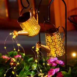 Watering Can Solar flower hollow kettle light, Solar Garden Lights Outdoor Decoration, Metal Solar Watering Can Lights Outdoor Waterproof, Patio Light Yard Lawn Pathway Decor, Gardening Gifts for Women Mom Grandma
