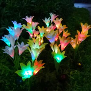 Solar four-headed lily lantern outdoor, Solar Garden Lights, Outdoor Decorations, best for Patio Decor, Big Bulb, Unique Gifts for Women, Giftss for Mum