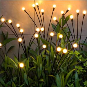 Wind Sway Firefly Solar Lights Outdoor(2 Pack), Solar Garden Lights, Outdoor Decorations, Firefly Light for Patio Decor, Big Bulb, Unique Gifts for Women, Gifts for Grandma